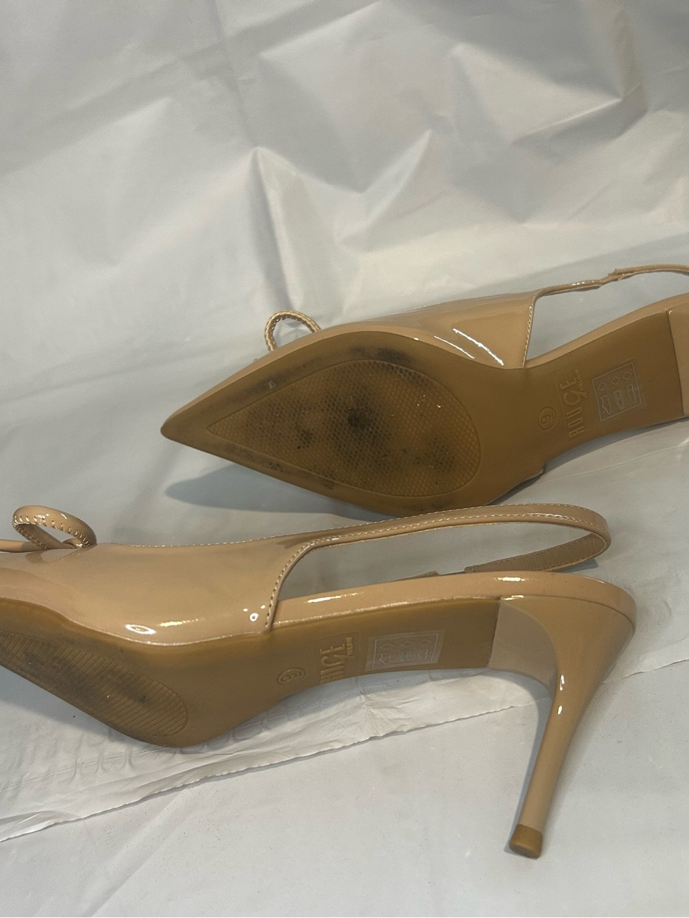 ROUGE Nude Patent Pointed-Toe Slingback Pumps with Bow Size 9. EUC - Picture 8 of 9
